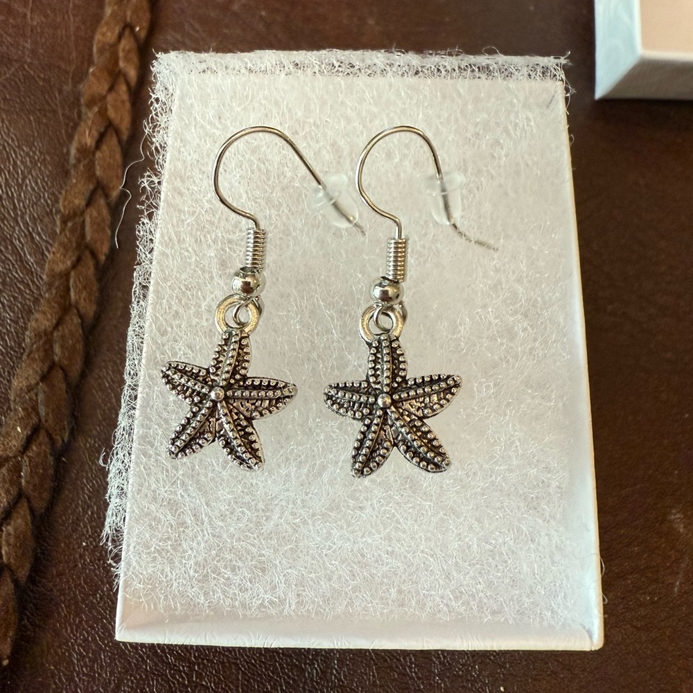 Handmade Silver Starfish Dangle Earrings